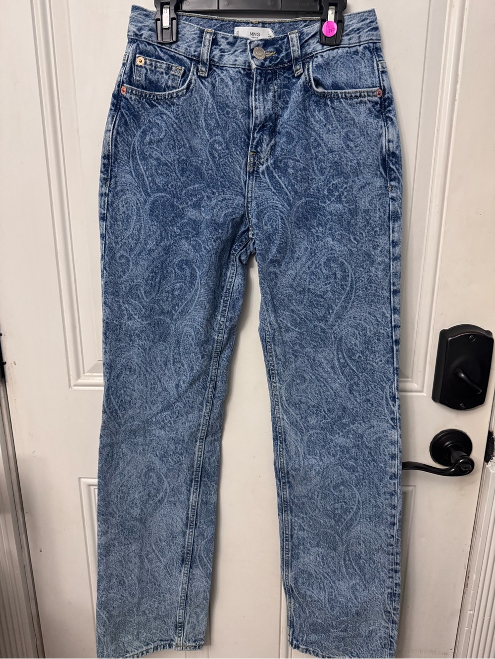 Women’s MNG Vintage -Inspired Blue Paisley High-Rise Women's Jeans size 2